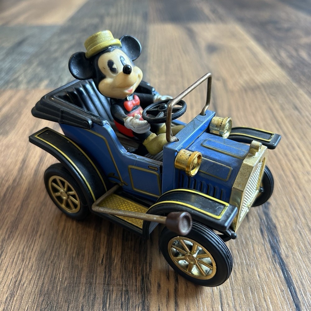 VINTAGE 1981 Walt Disney Mickey Mouse 1908 Lever Toy Car Tin Masudaya Japan